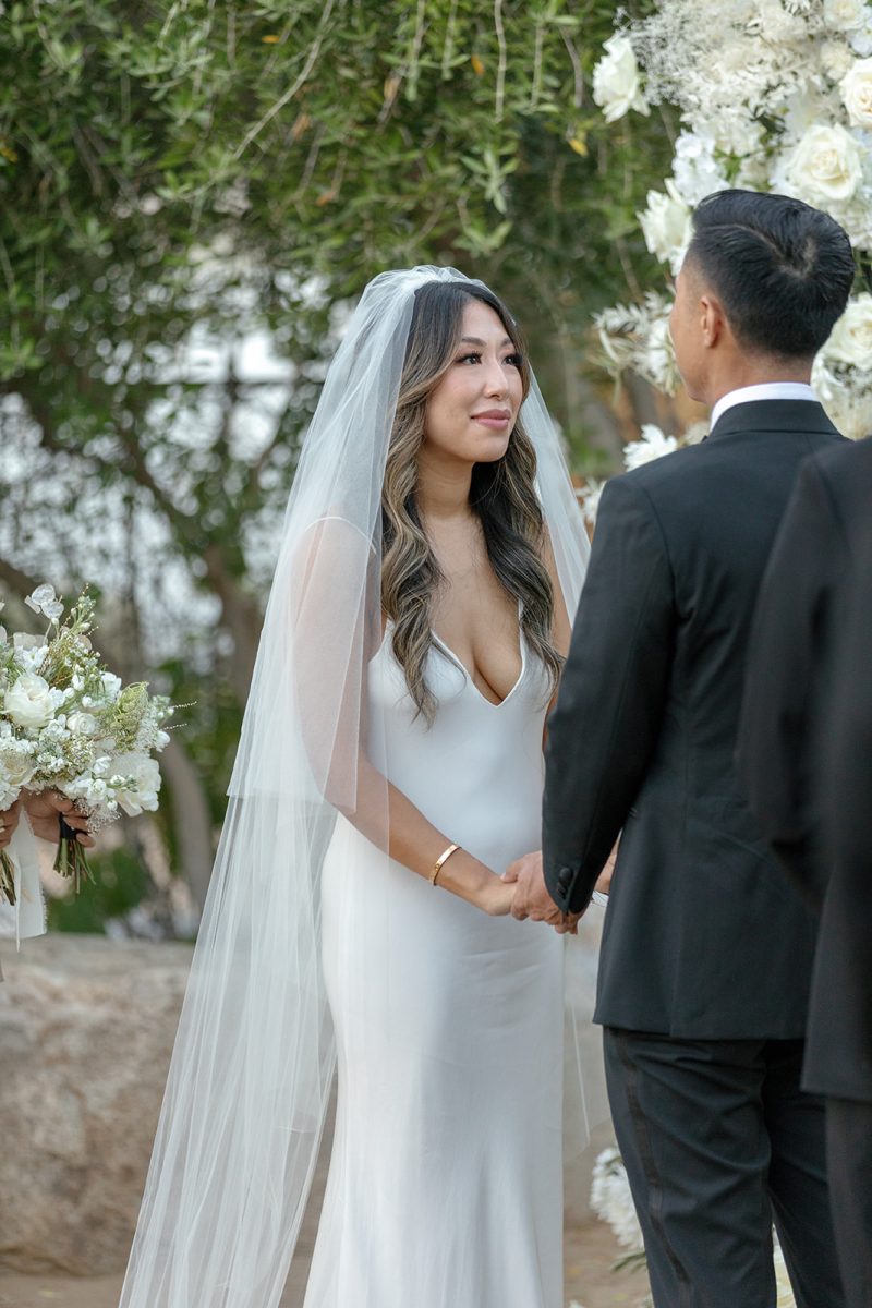 Palm Springs High end luxury wedding bride groom white dress florals